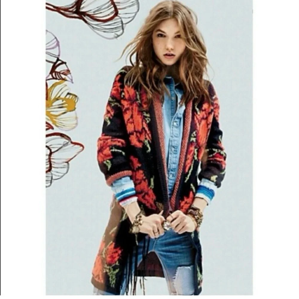 Free People✨Flower Power Floral Alpaca Wool Blend Cardigan Sweater-